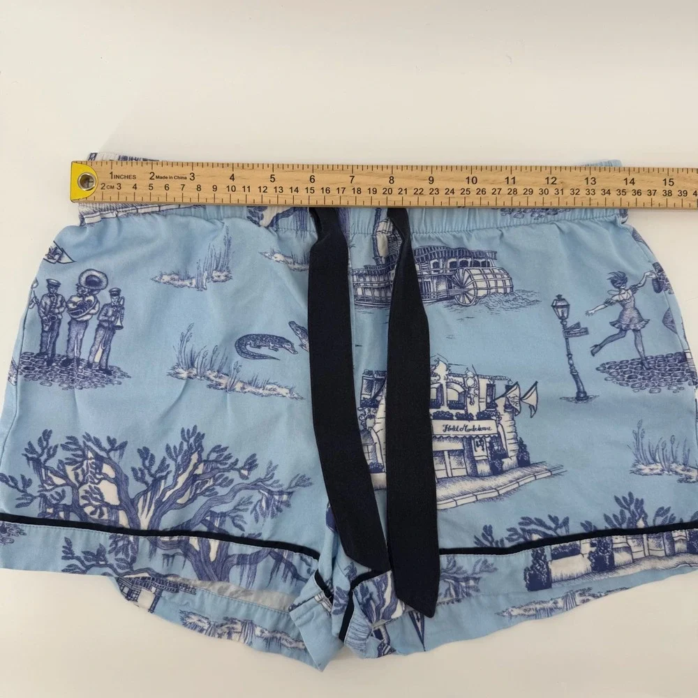 Katie Kime Pajama Set Women XXS Blue New Orleans Toile Short Sleeve Cotton Modal